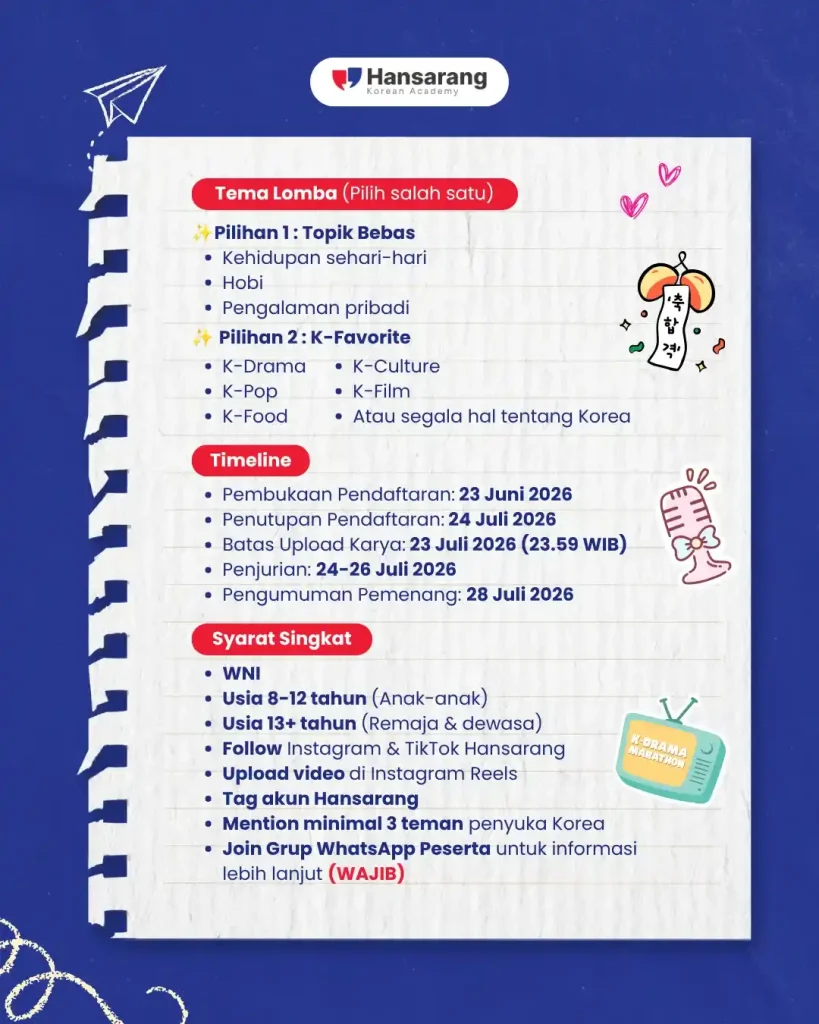 Tunjukkan Kemampuan Berbahasa Korea-mu di Hansarang Korean Speaking Challenge 2026